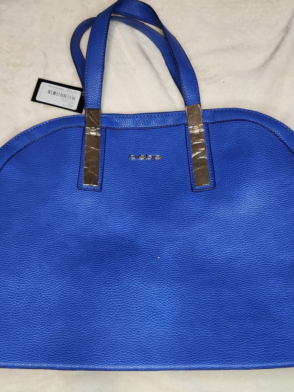 NWT bebe Ashley Dome Satchel Dazzling Blue Pebbled Vegan Leather Tote Gold